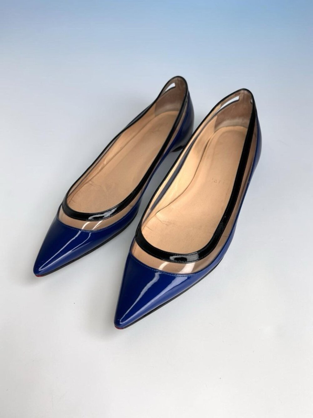 Christian Louboutin Blue Patent Leather Pointed Toe Ballet Flats Slip On EU 37